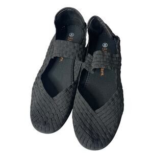 Bernie Mev Cuddly Mary Jane Sz 9/40 Black Woven Minimalist Ballet Flat NWOB